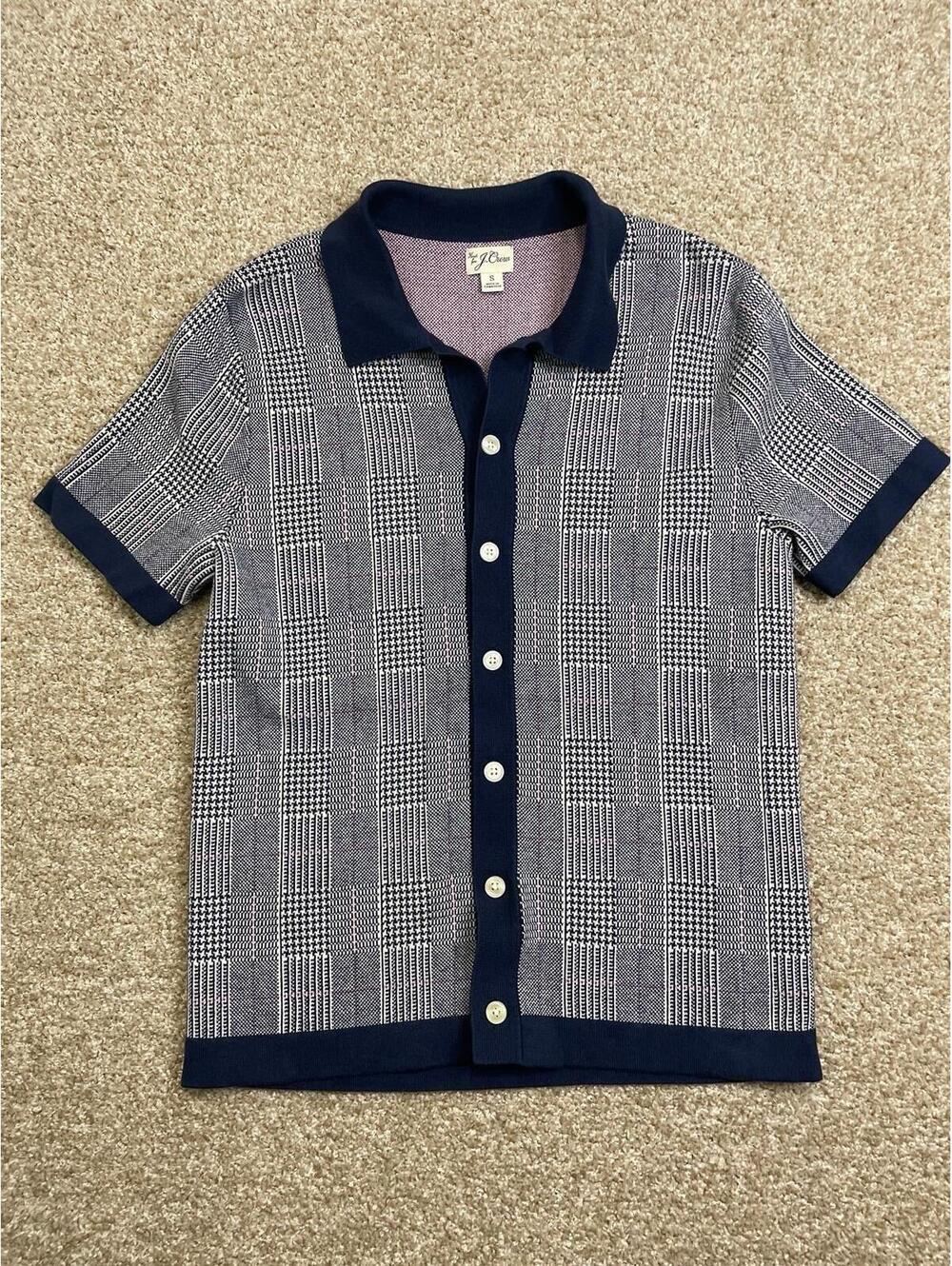 J Crew Cardigan Polo Sweater Mens S Oatmeal Plaid Soft